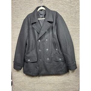 Express Pea Coat Mens 2XL Black Wool Double Breasted Water Resistant Insulated